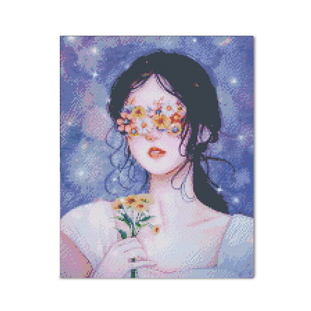 DIY LED 보석십자수 - 꽃안경 쓴 소녀 LB51 (40x50)