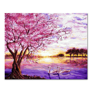 [나만의 미니 왕국]DIY 페인팅 핑크로 물든 호수 PL91 (40x50)
