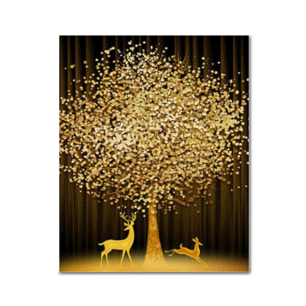 DIY 보석십자수 - 황금 사슴과 나무 BH47 (40x50)