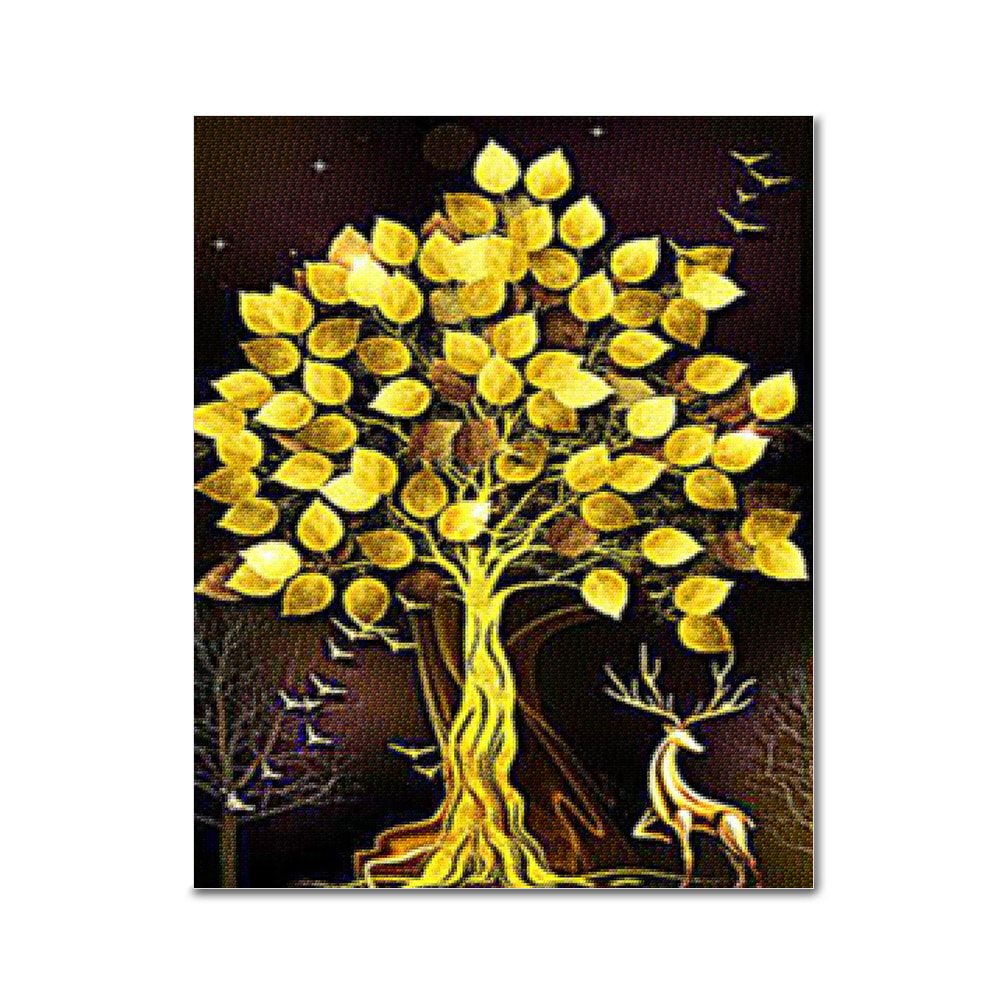 DIY 보석십자수 - 황금 사슴과 잎사귀 BH46 (40x50)